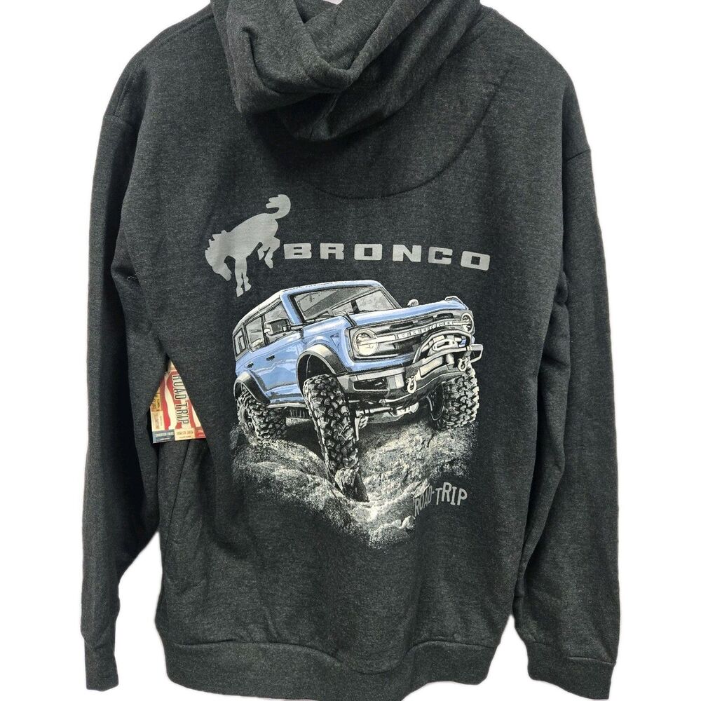 Ford Bronco Charcoal Gray Hoodie with Blue Truck Graphic